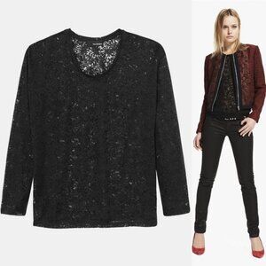 The Kooples Diamonds‎ Burnout Long Sleeve Top Black Size XS Sheer Blouse Sheer